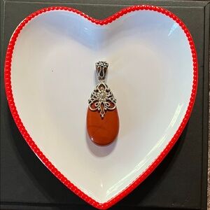 Sterling Silver and Red Agate Pendant Necklace